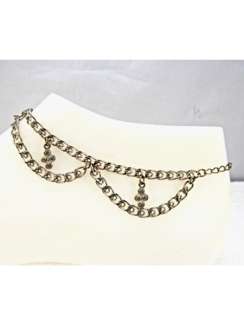 Silver Tone Dangling Loop Swirl Charm Chain Anklet Adjustable Lobster Clasp